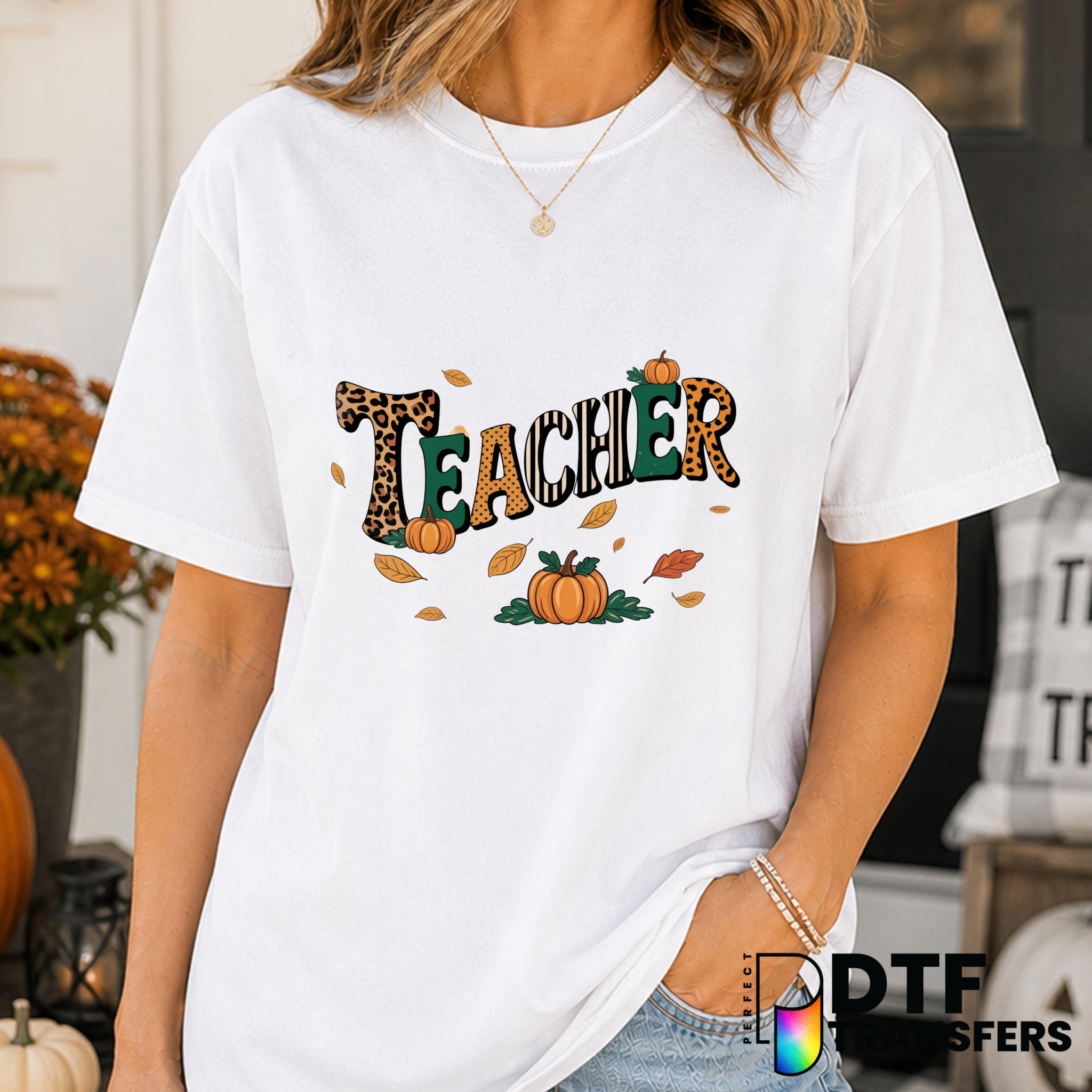 Teacher Halloween Autumn Vibes – Halloween DTF Transfer