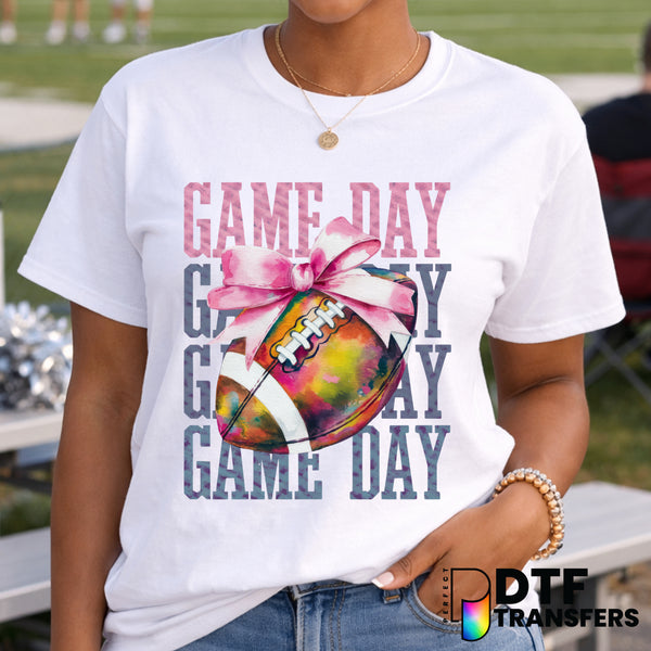 Game Day Football Watercolor Bow – DTF Transfer