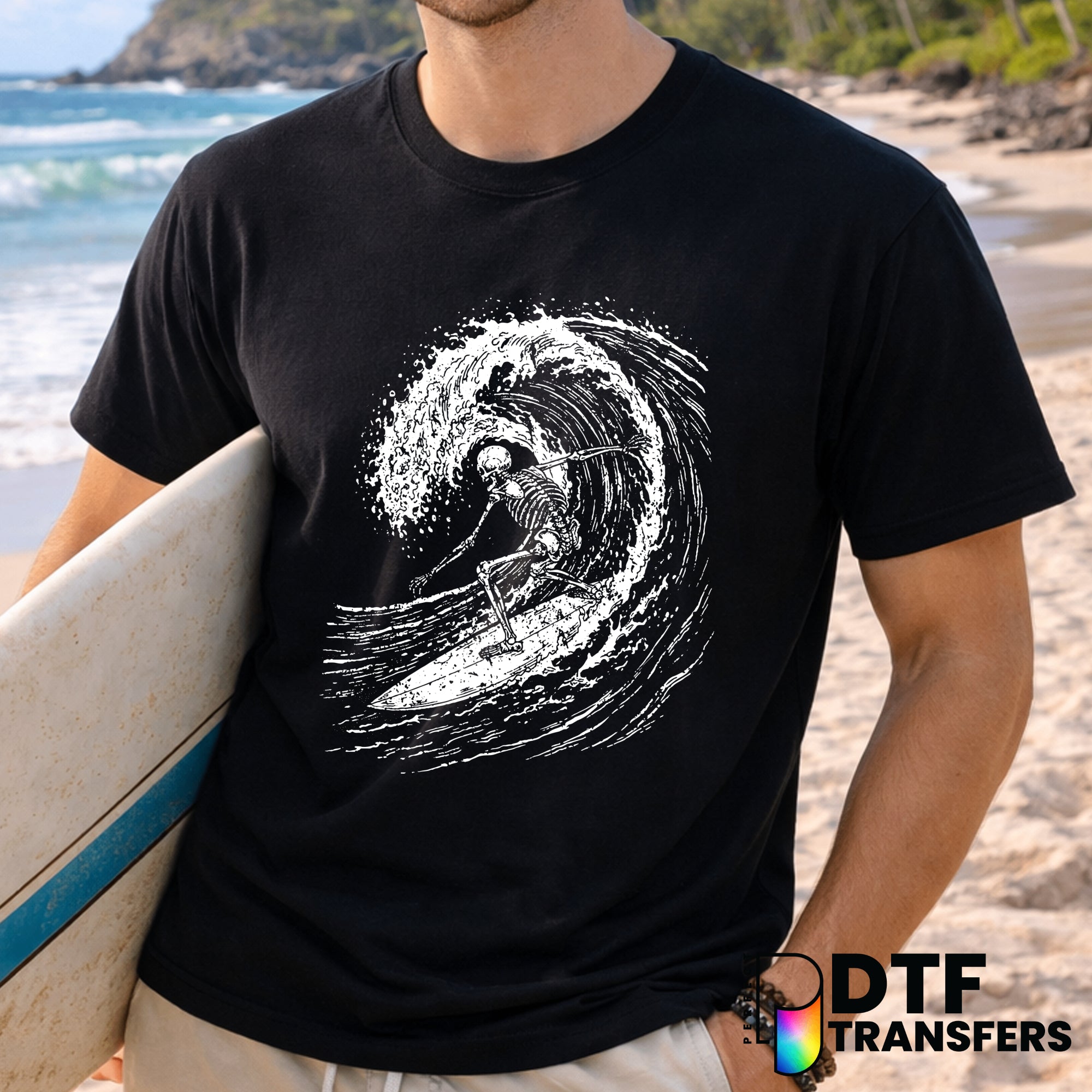 Grunge Skeleton Surfer – Surfing DTF Transfer