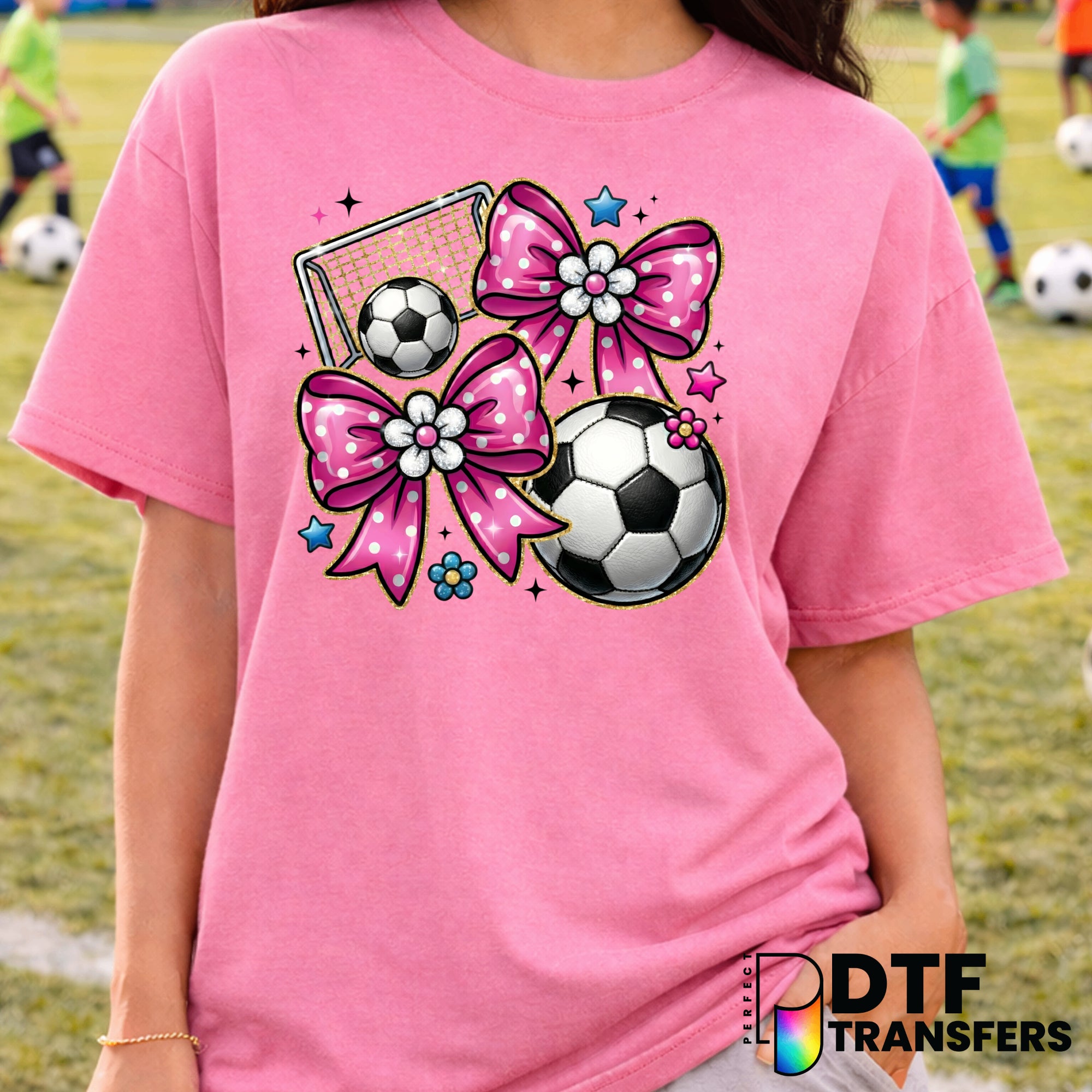 Coquette Soccer Ball with Pink Bow – DTF Transfer