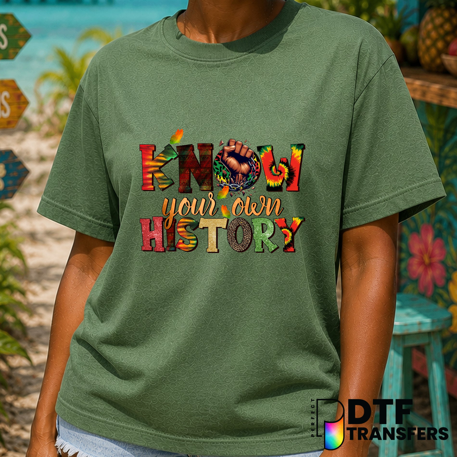 Know Your Own History Black History Month Gold Tie Dye – Black History Month DTF Transfer