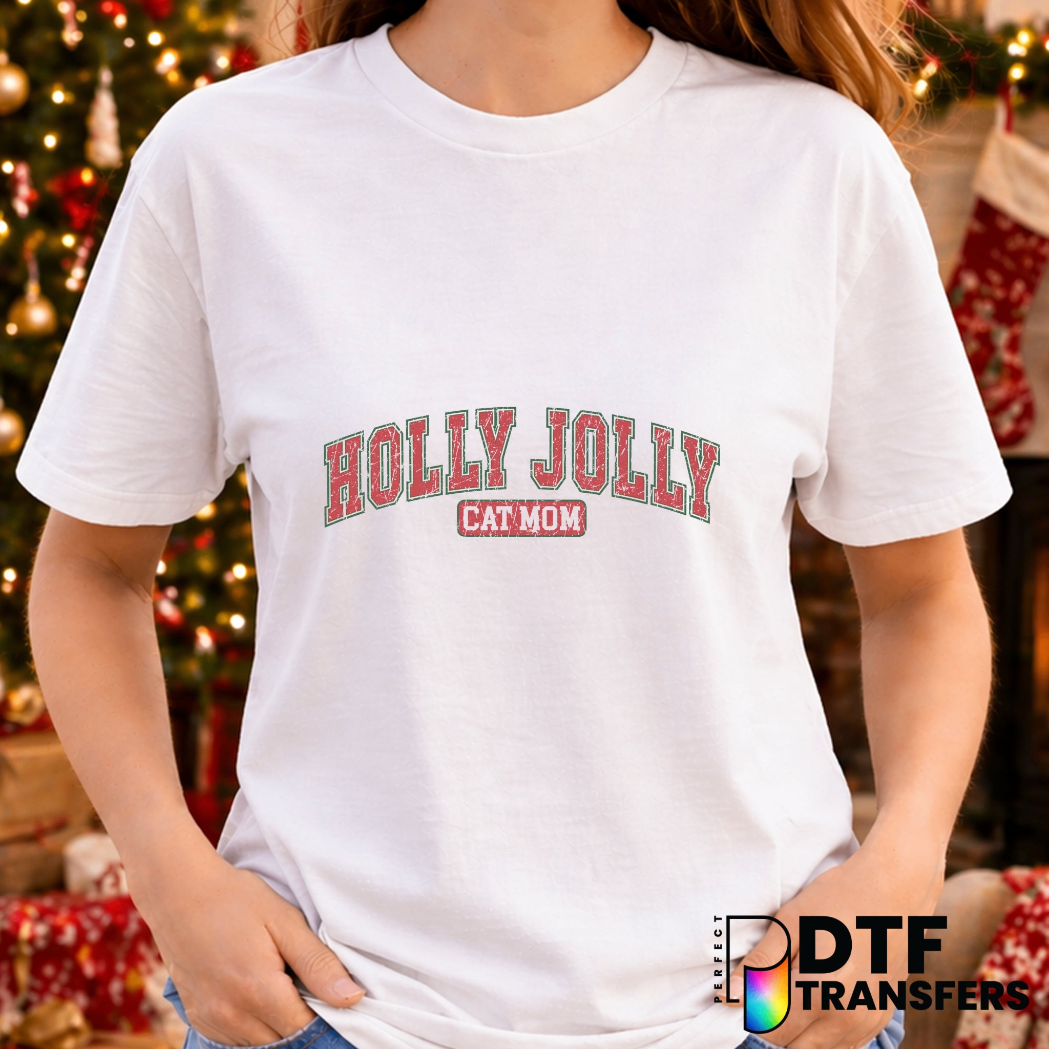Holly Jolly Cat Mom – Christmas DTF Transfer