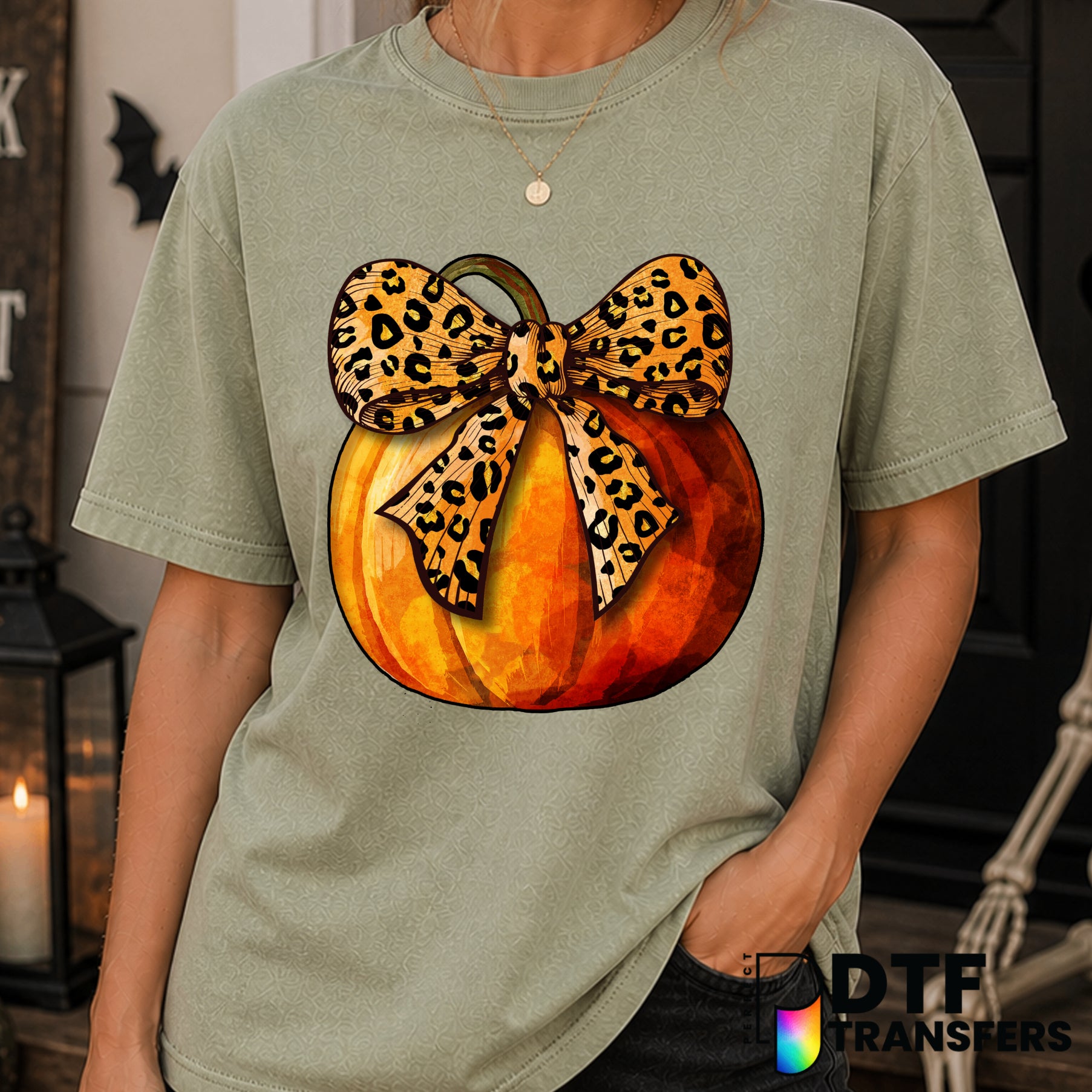 Coquette Bow Pumpkin Halloween Leopard – Halloween DTF Transfer