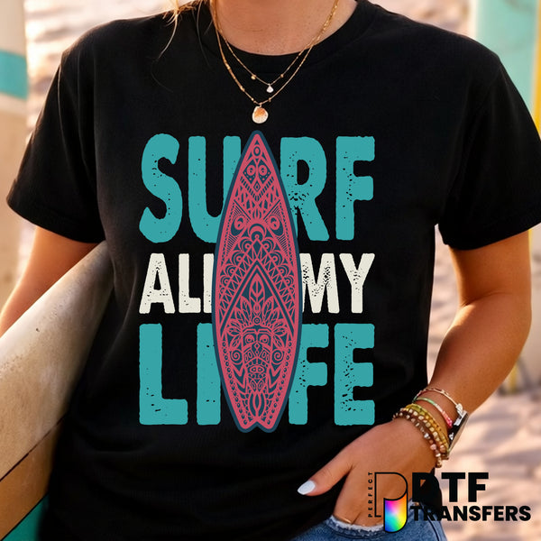 Surf All My Life Retro Grunge Surfboard – Surfing DTF Transfer