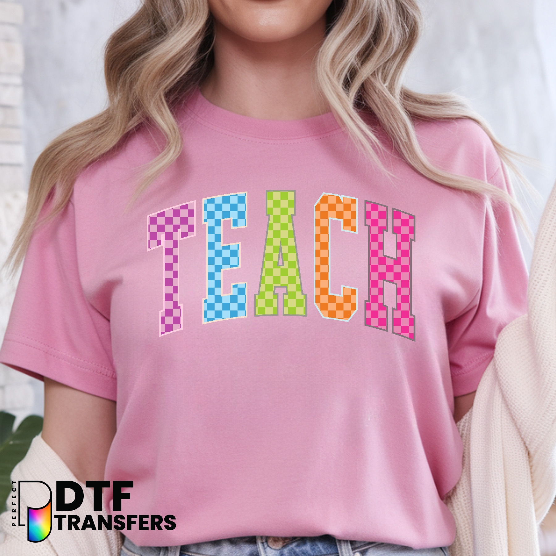 Teach – Preppy Checkerboard Teacher DTF Transfer