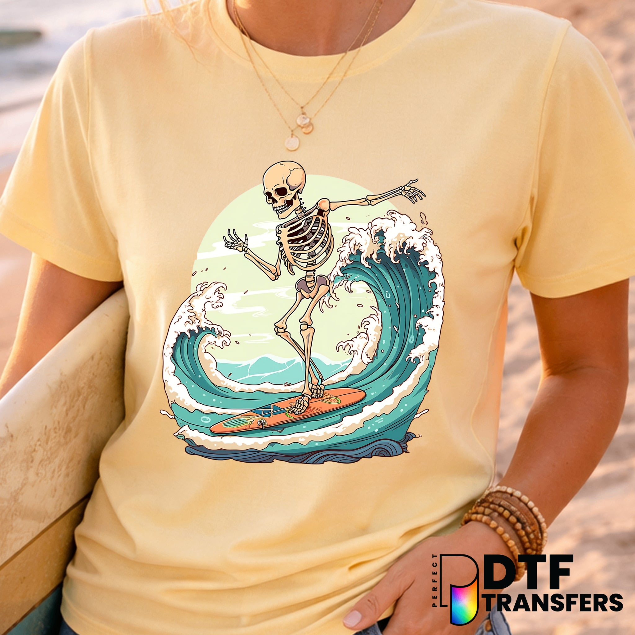 Surfing Skeleton – Surfing DTF Transfer