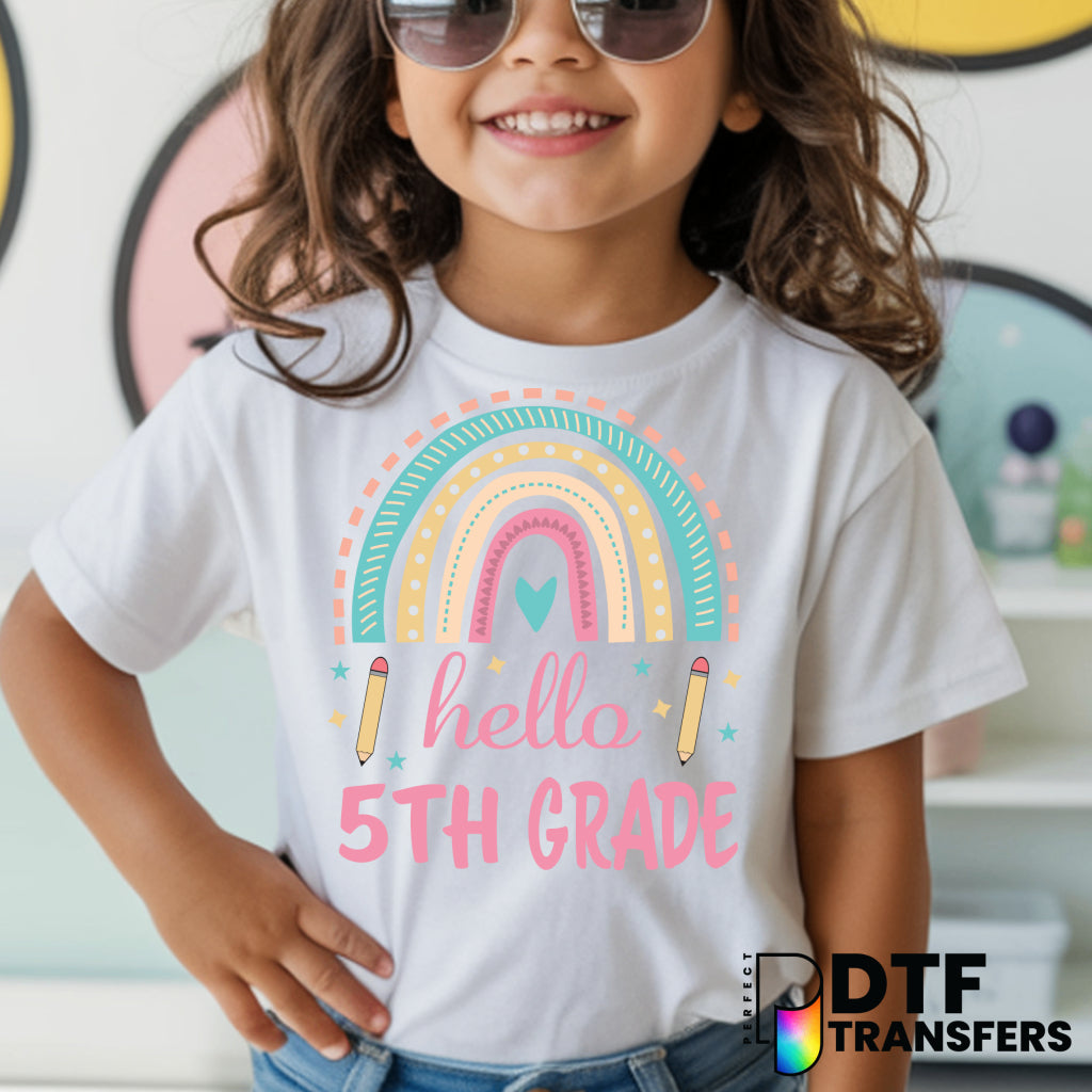 Hello Fifth Grade Pastel Rainbow – Teacher DTF Transfer