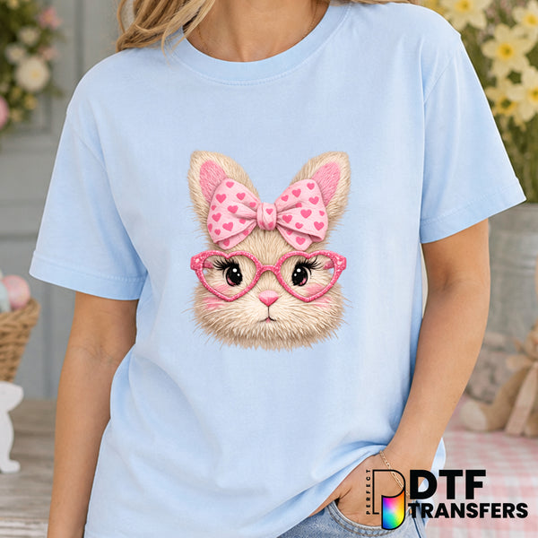 Cute Faux Knit Yarn Pink Bunny – Easter DTF Transfer