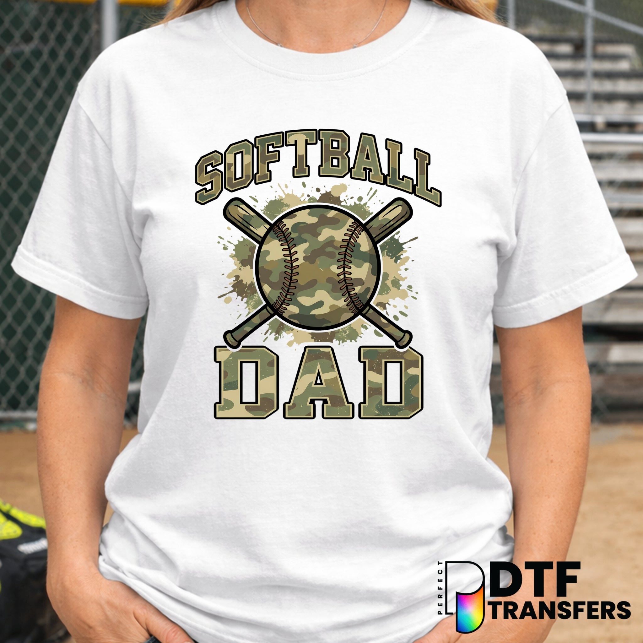 Camo Softball Dad – Softball DTF Transfer