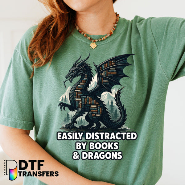Easily Distracted By Books and Dragons – Teacher DTF Transfer