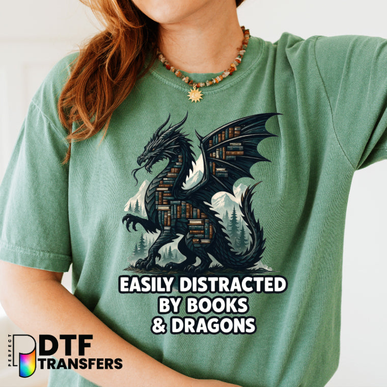 Easily Distracted By Books and Dragons – Teacher DTF Transfer