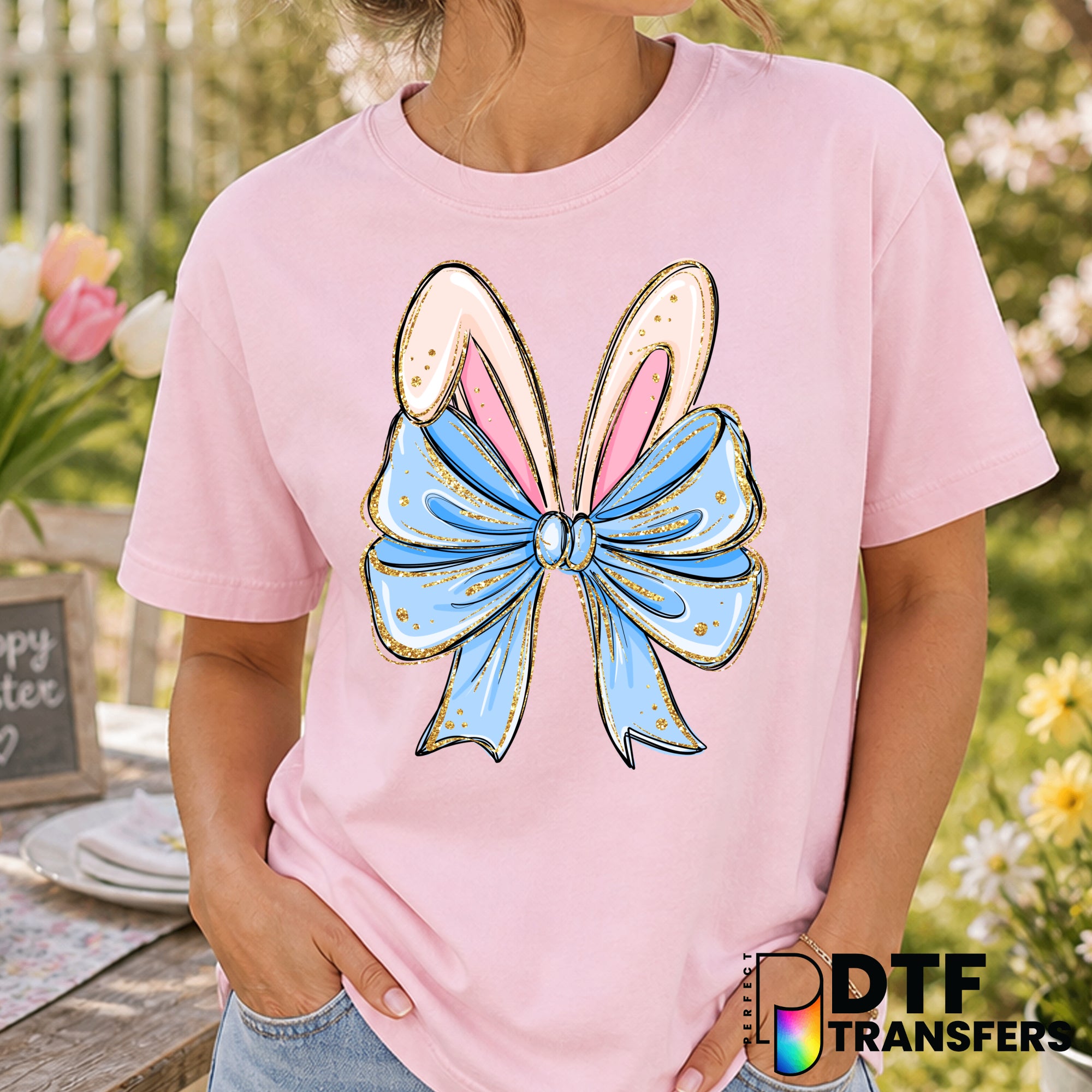 Coquette Bunny Ears with Bow – Easter DTF Transfer