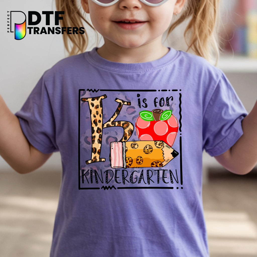 K is for Kindergarten Teacher Leopard Monogram – Teacher DTF Transfer