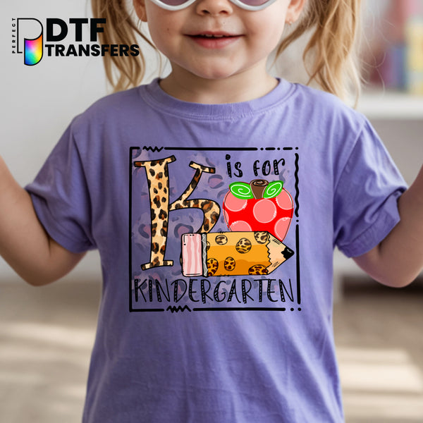 K is for Kindergarten Teacher Leopard Monogram – Teacher DTF Transfer
