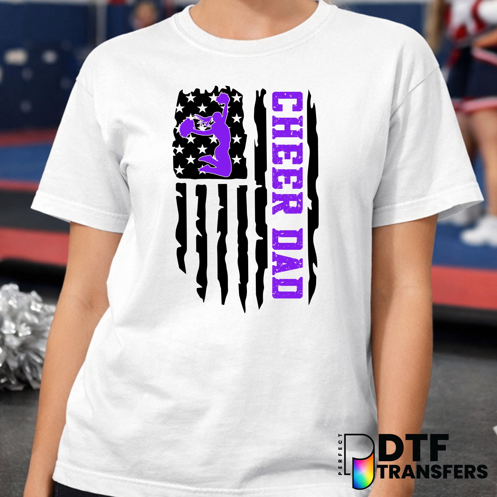 Cheer Dad American Flag – Cheerleading DTF Transfer