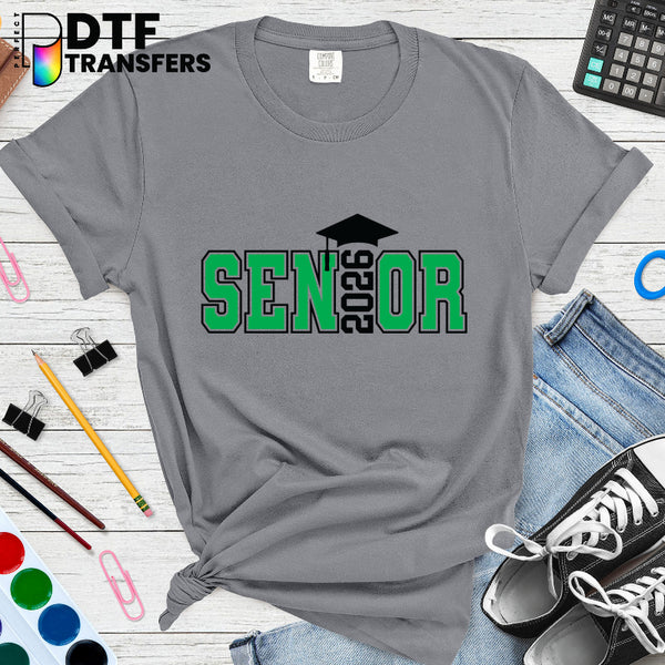 SENIOR 2026 Graduation Cap Green DTF Transfer - School Educator Design