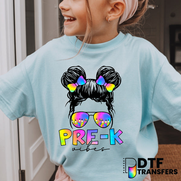 Pre-K Vibes Messy Bun Tie Dye – Teacher DTF Transfer
