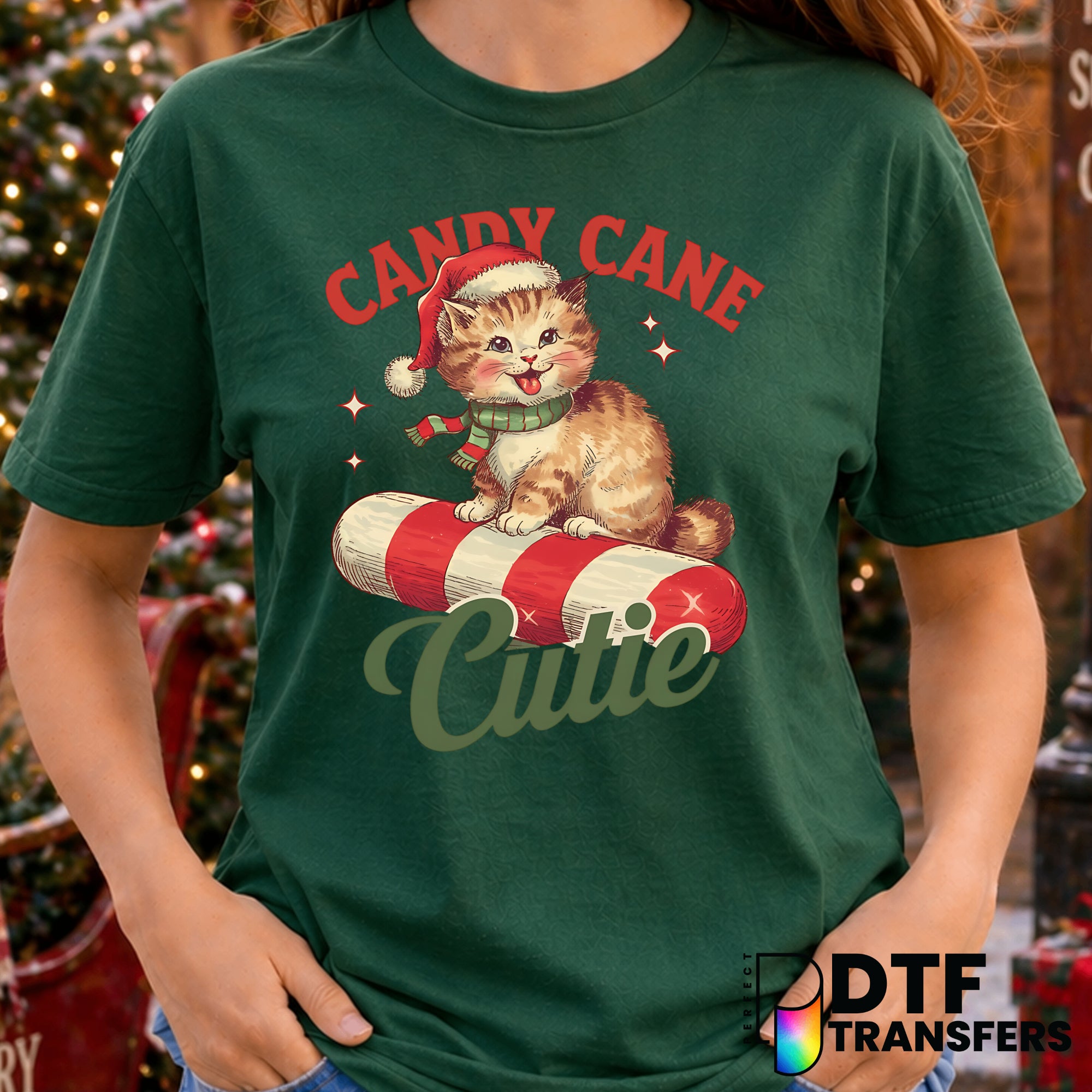 Candy Cane Cutie Cat Mom – Christmas DTF Transfer