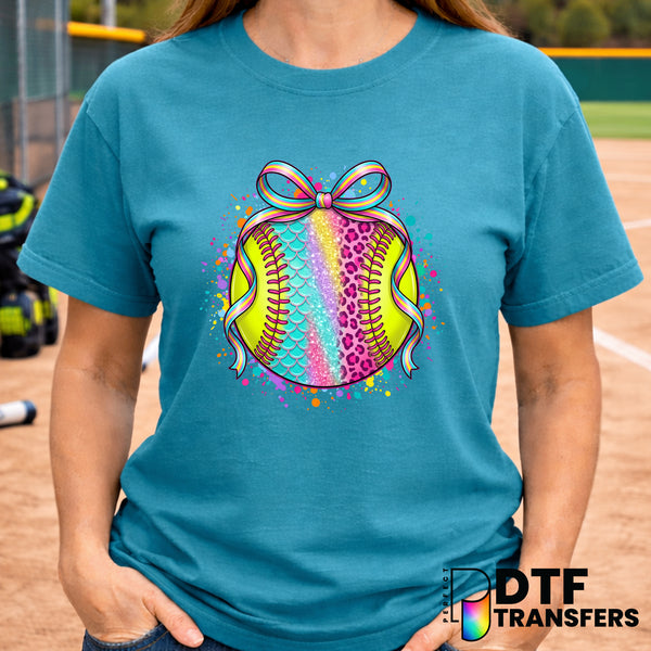 Coquette Bow Glitter Softball – DTF Transfer
