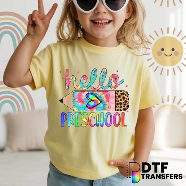 Hello Preschool Tie-Dye Pencil – Teacher DTF Transfer