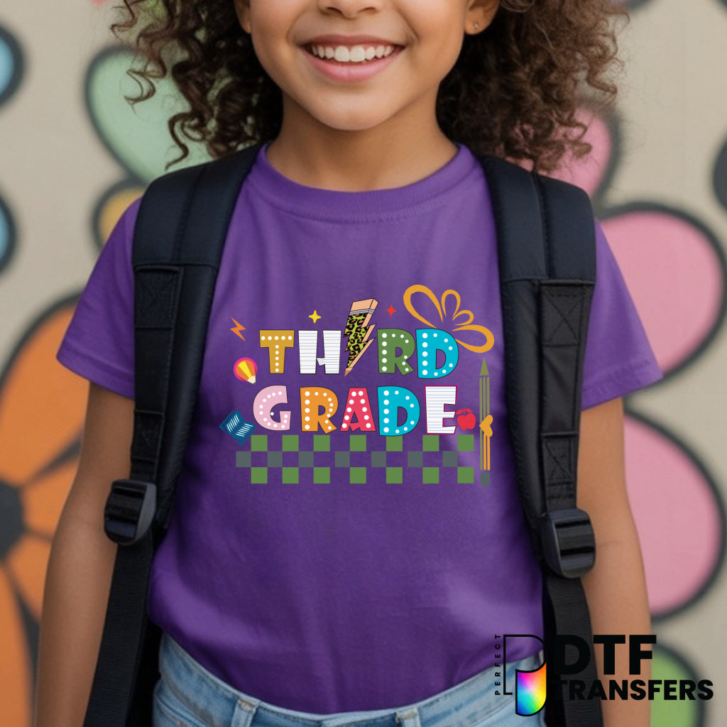 Colorful Checkered Third Grade Welcome Back to School – Teacher DTF Transfer