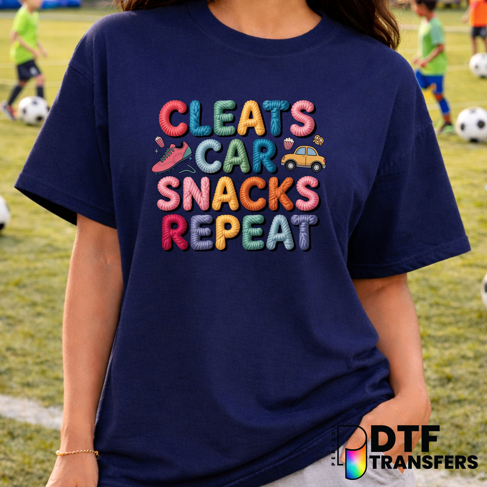 CLEATS CAR SNACKS REPEAT – Soccer DTF Transfer