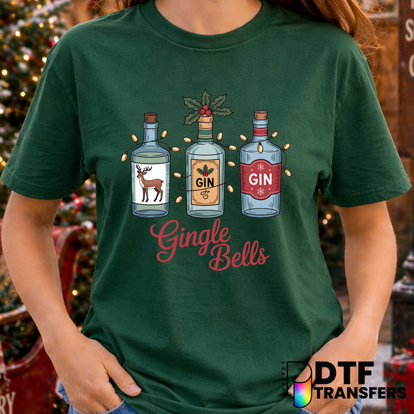 Gin Christmas Gingle Bells Merry – Christmas DTF Transfer