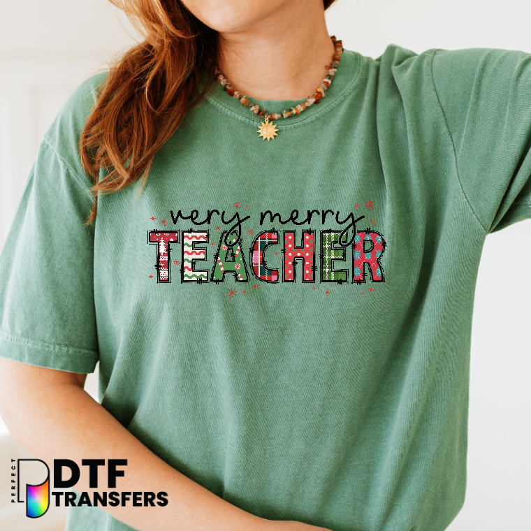 Merry Teachmas with Holly & School Bus – Teacher DTF Transfer