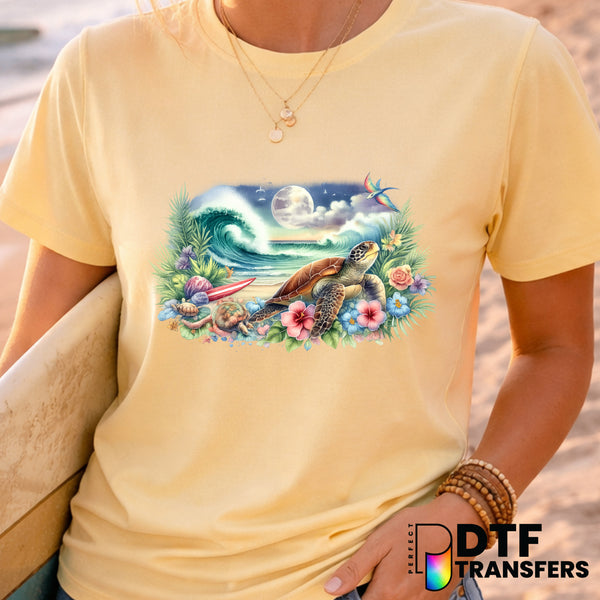 Moonlit Surf Turtle – Surfing DTF Transfer