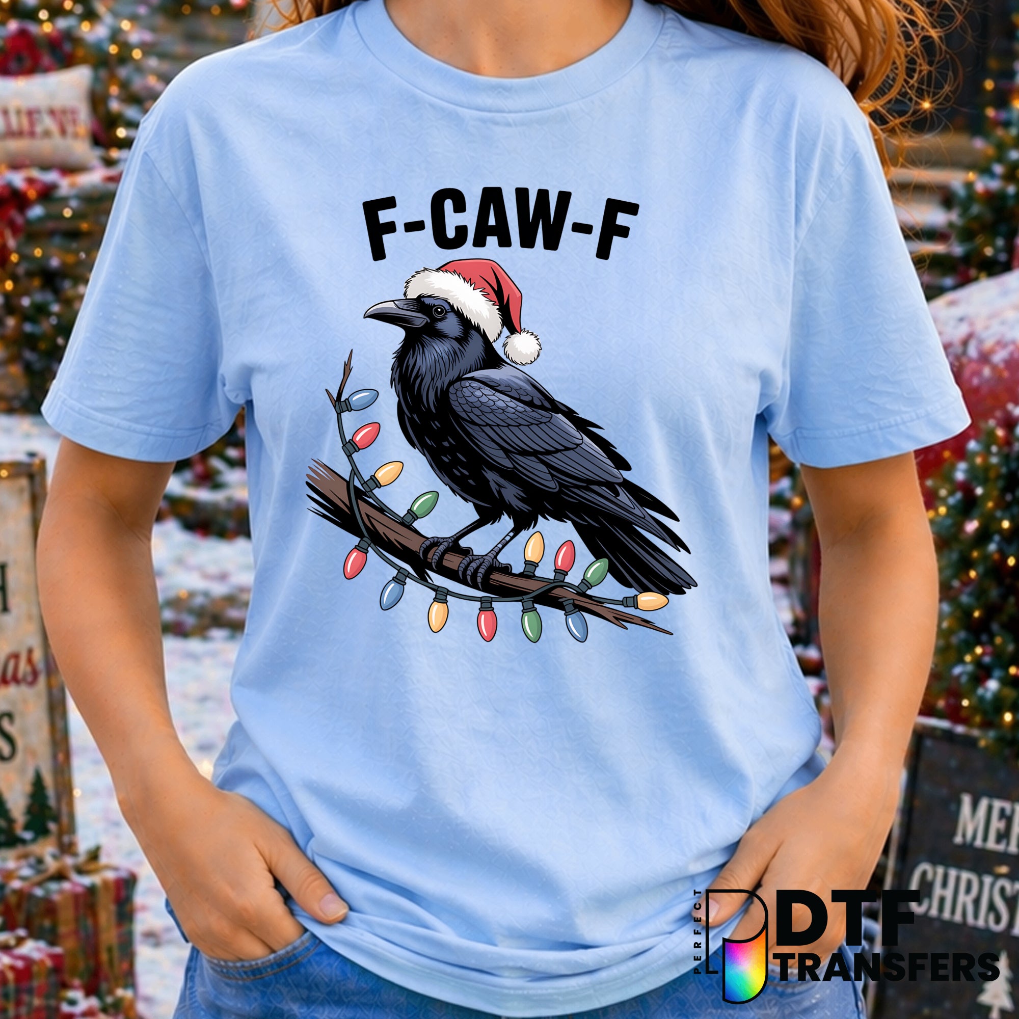 F Caw F Funny Christmas Raven Lights – Christmas DTF Transfer