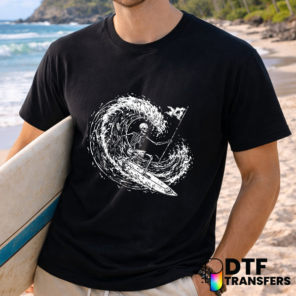 Distressed Skeleton Surfer Flag Wave – Surfing DTF Transfer