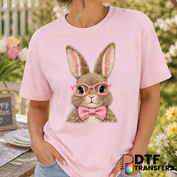 Retro Faux Yarn Bunny with Pink Bow Tie – Easter DTF Transfer
