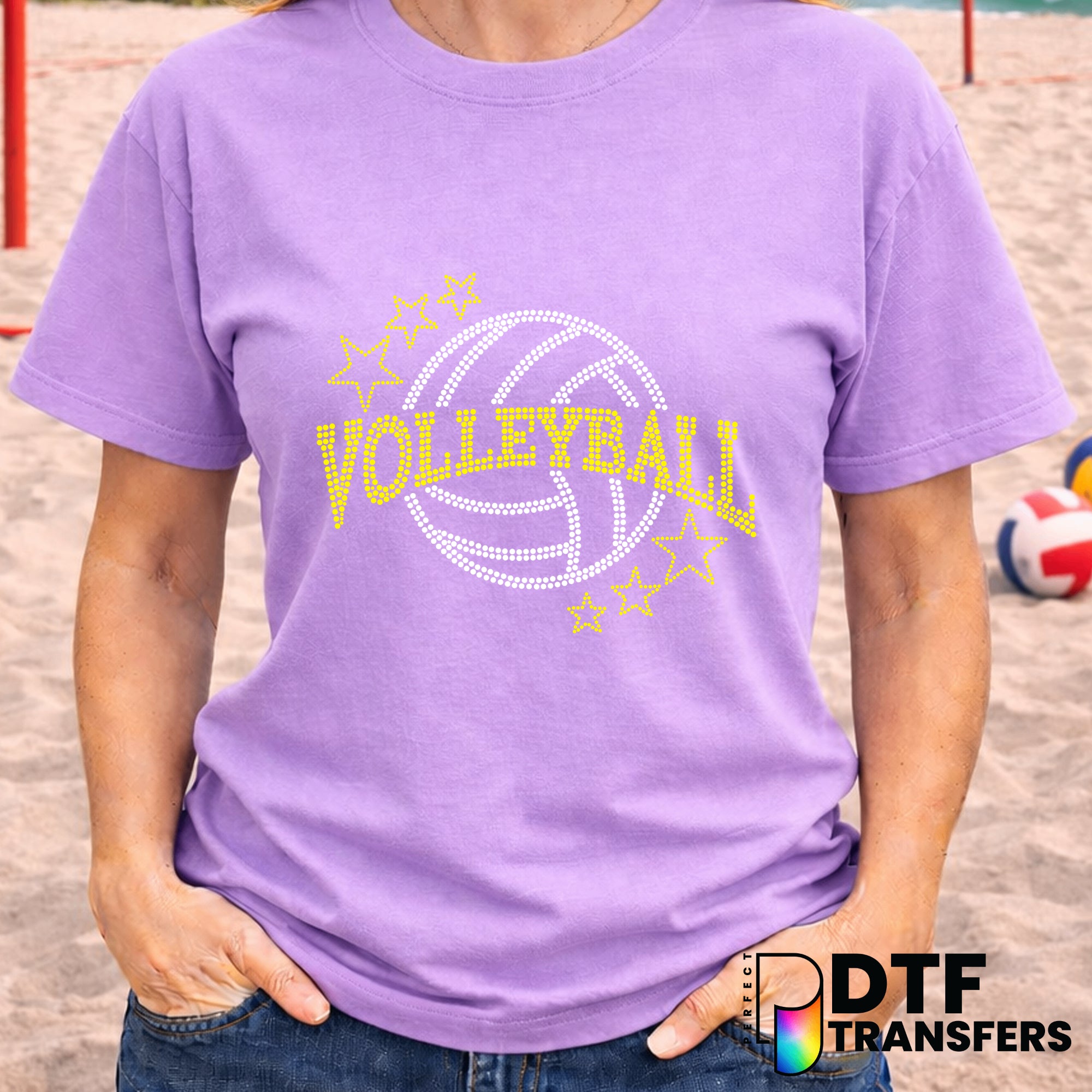 Distressed Volleyball with Stars – Volleyball DTF Transfer