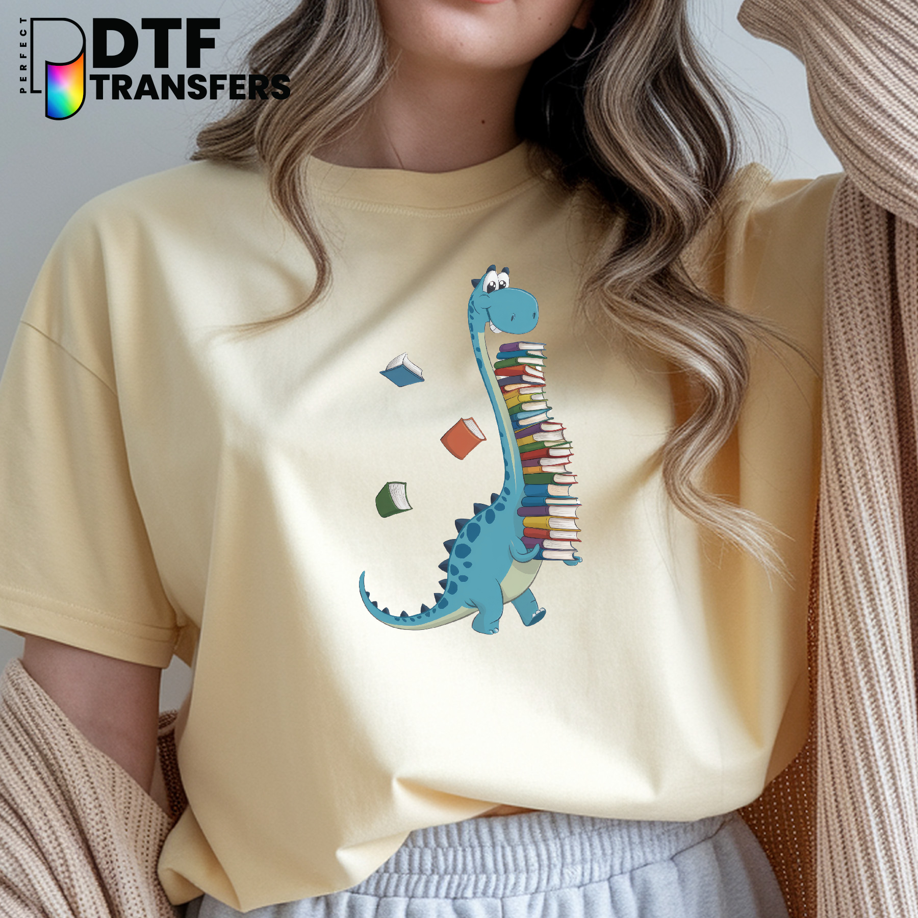 Book-Loving Dinosaur Teacher DTF Transfer