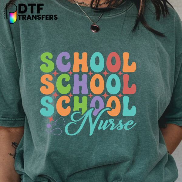 Rainbow Stacked School Nurse Script – School Nurse DTF Transfer