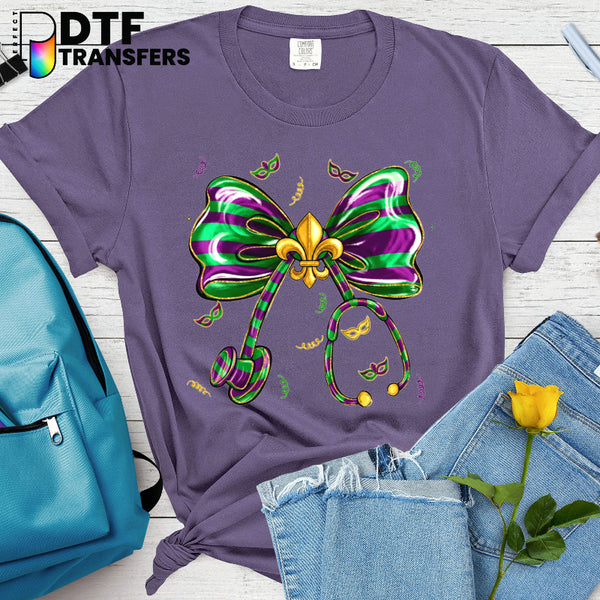 School Nurse Purple Green Bow Stethoscope – School Nurse DTF Transfer