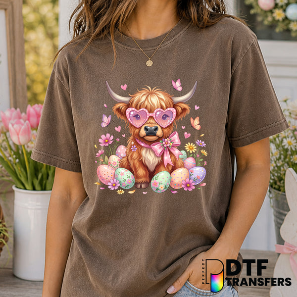 HAPPY EASTER Highland Cow – Easter DTF Transfer