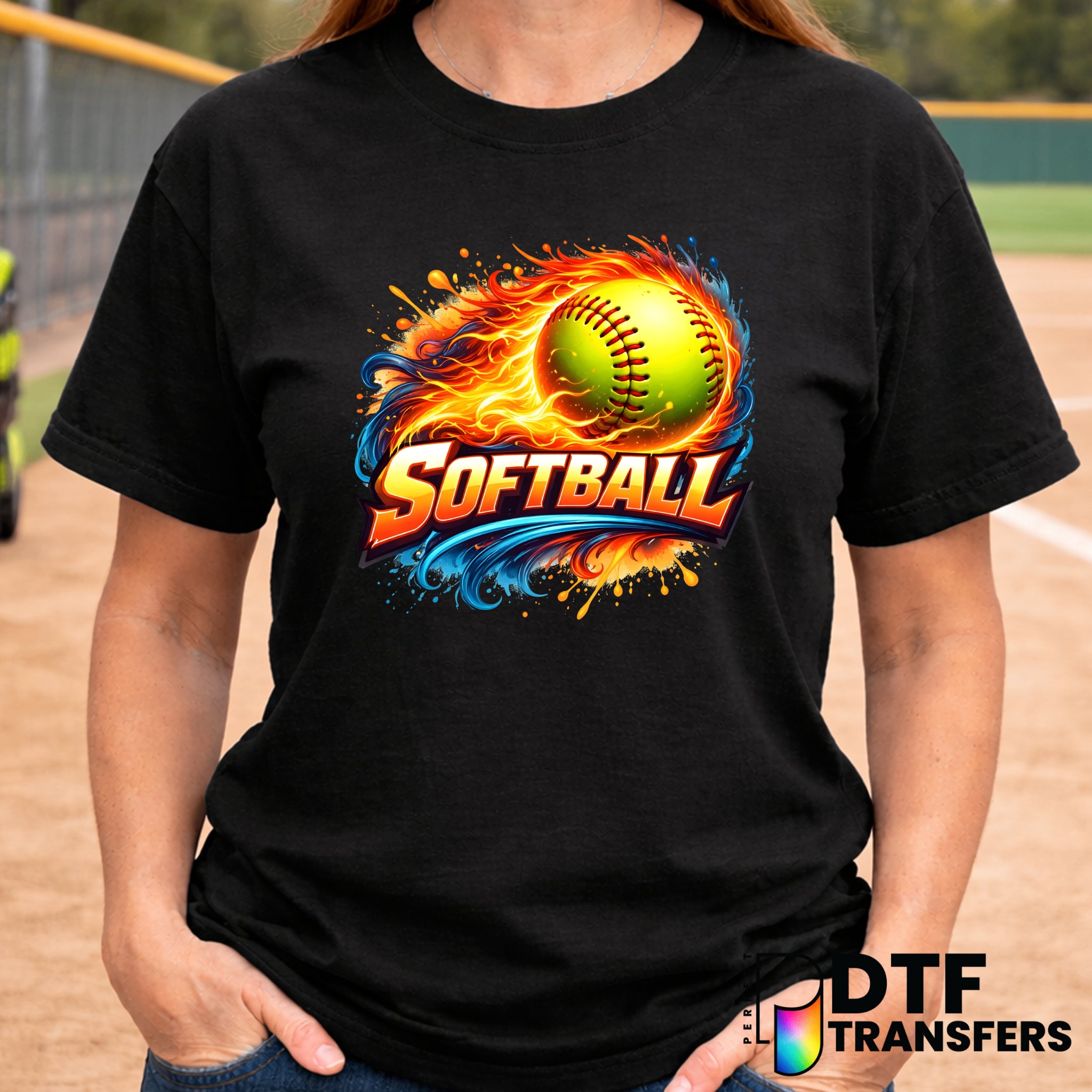 Flaming Softball Fire & Water – DTF Transfer