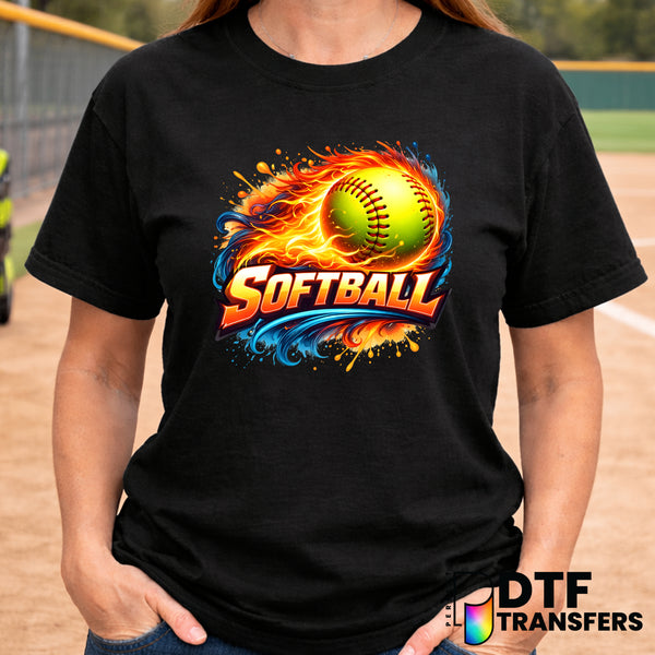 Flaming Softball Fire & Water – DTF Transfer
