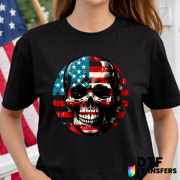 American Flag Skull – Fourth of July DTF Transfer