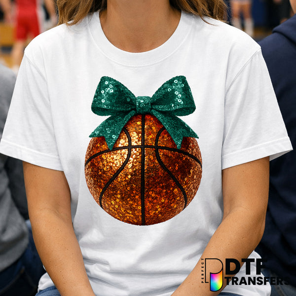 Teal Faux Sequin Bow Basketball – DTF Transfer
