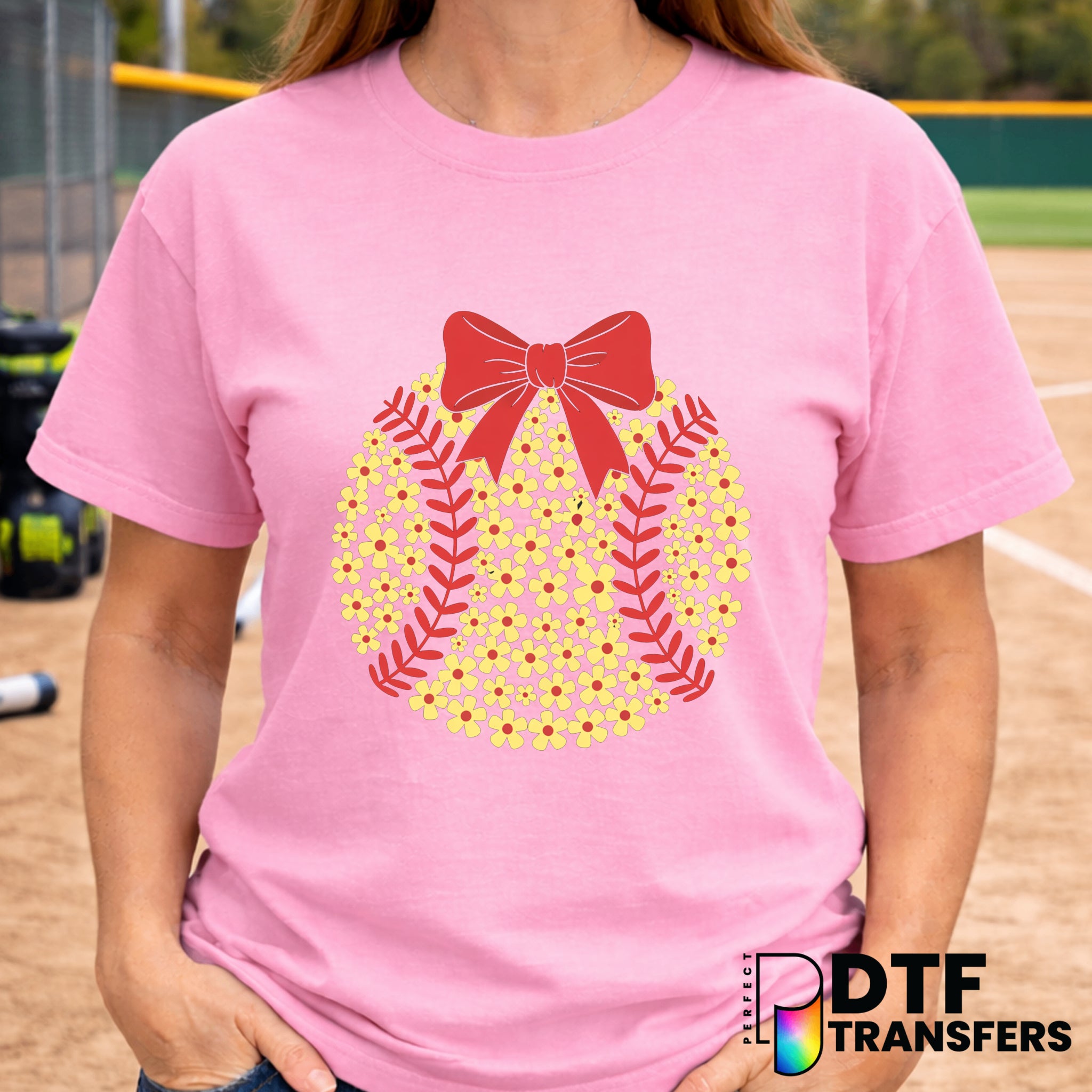 Softball Floral Daisy Bow – DTF Transfer