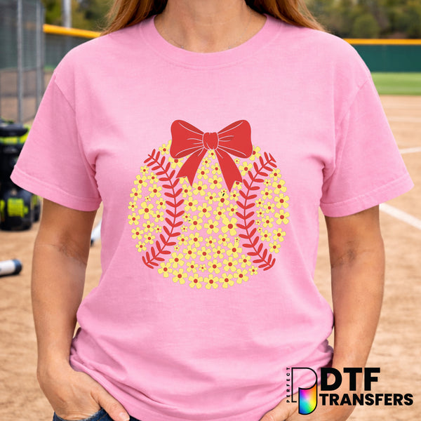 Softball Floral Daisy Bow – DTF Transfer