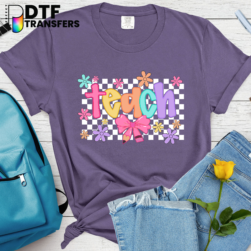 TEACH Floral Bow – Teacher DTF Transfer