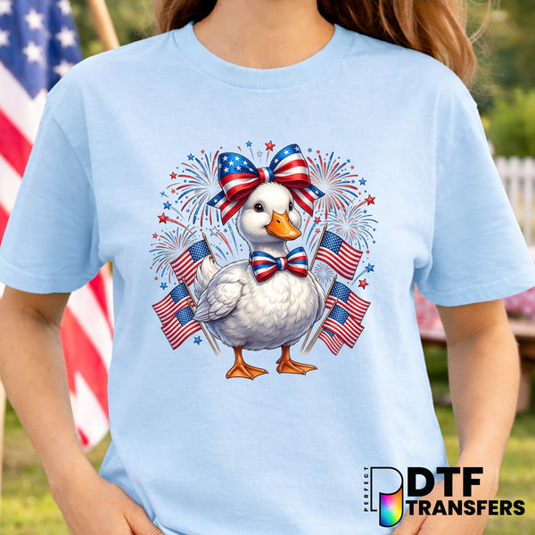 Patriotic Duck American Flag Coquette – Fourth of July DTF Transfer
