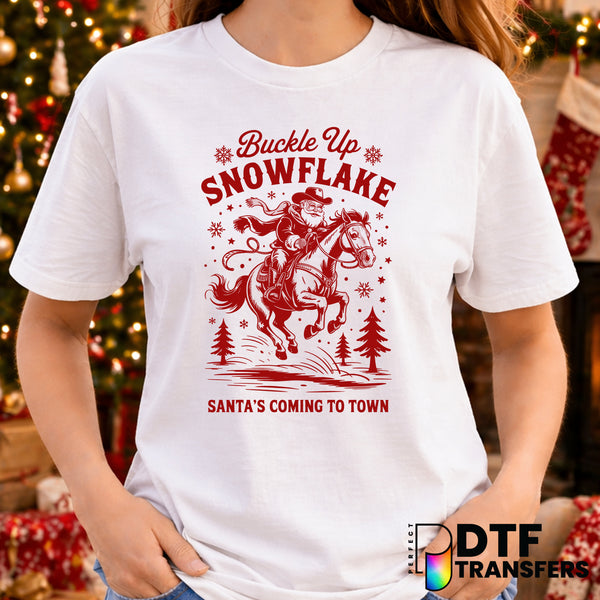Buckle Up Buttercup It's Christmas Y'all – Christmas DTF Transfer