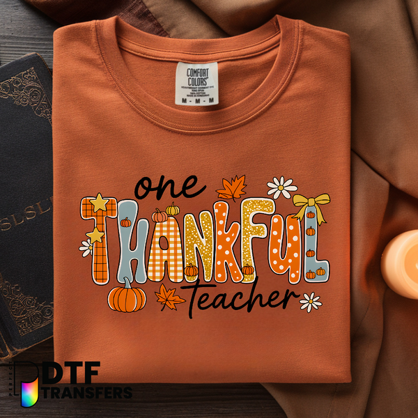 One Thankful Teacher with Sunflower, Pencil & Books – Teacher DTF Transfer