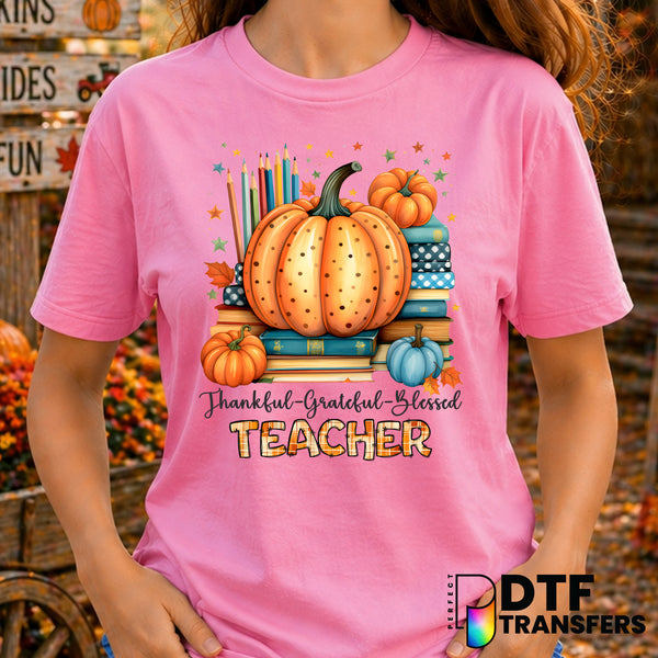 Thankful Grateful Blessed Teacher – Thanksgiving DTF Transfer