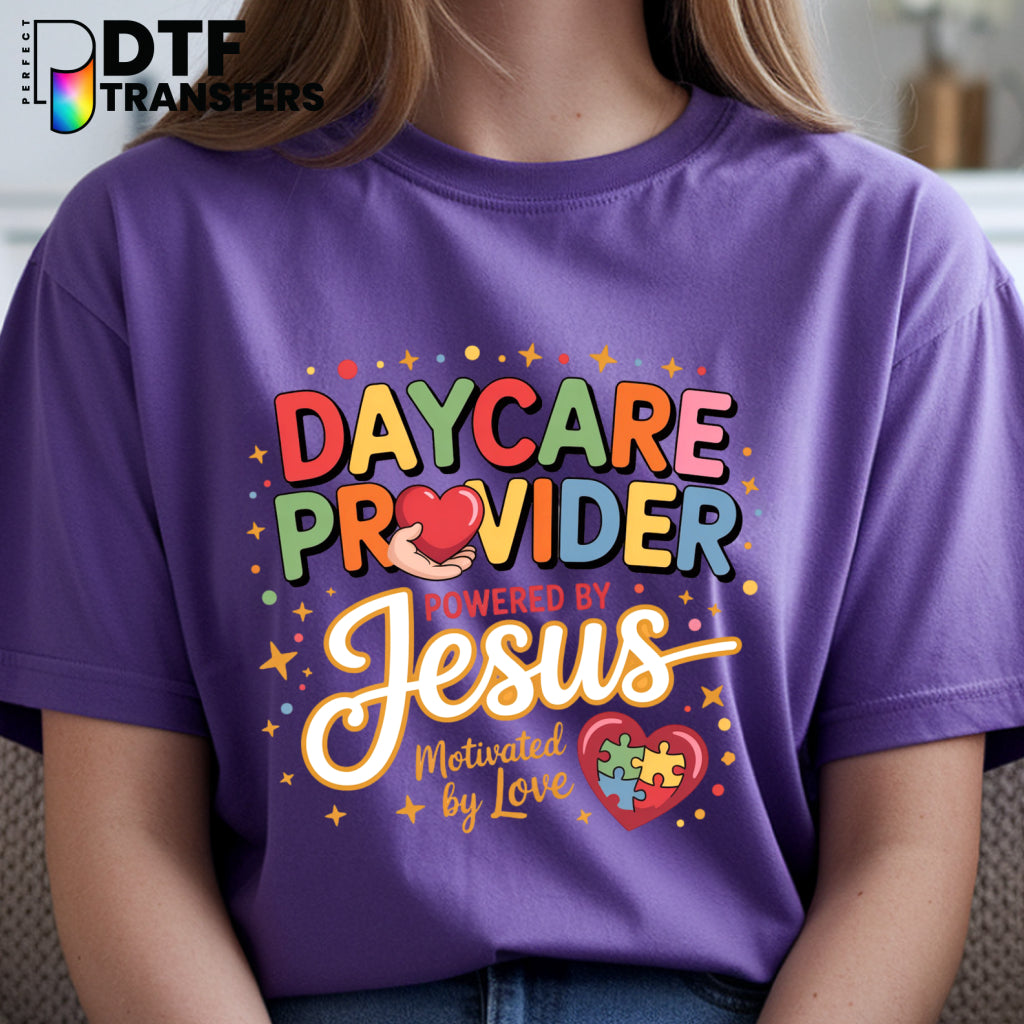 Daycare Provider Powered By Jesus – Religious Teacher DTF Transfer