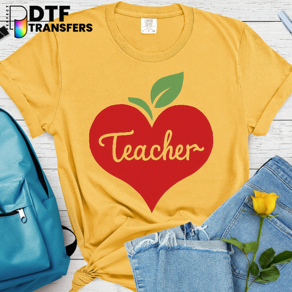 Teacher Heart Apple – Teacher DTF Transfer